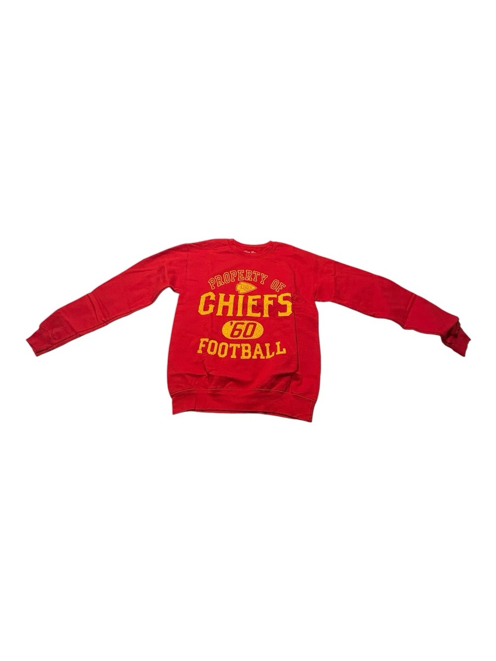 Junk Food Clothing Red Crewneck with Yellow Chiefs Football Graphic